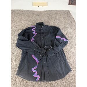 Brooks & Dunn Panhandle Slim Mens Black Western Shirt Zig Zag Graphic 16.5‎ x 36